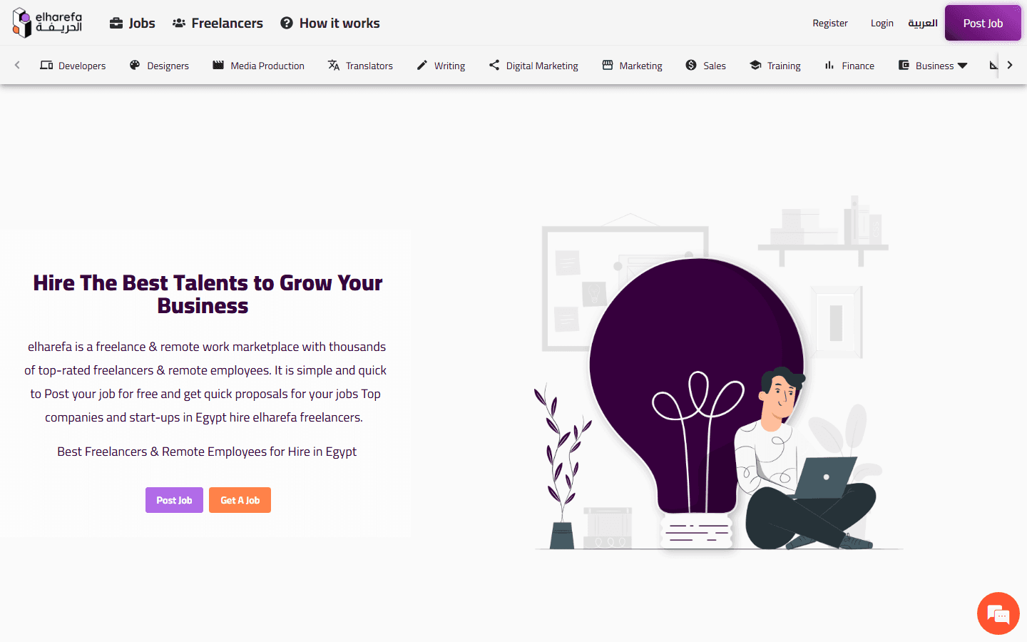Screenshot of Al7arefa, MENA's freelancing community