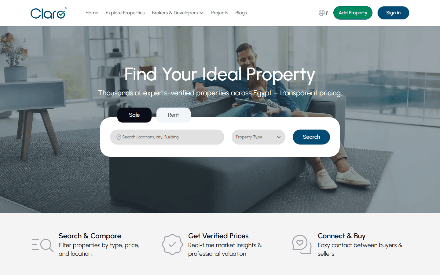 Screenshot of Claro: real estate, done properly